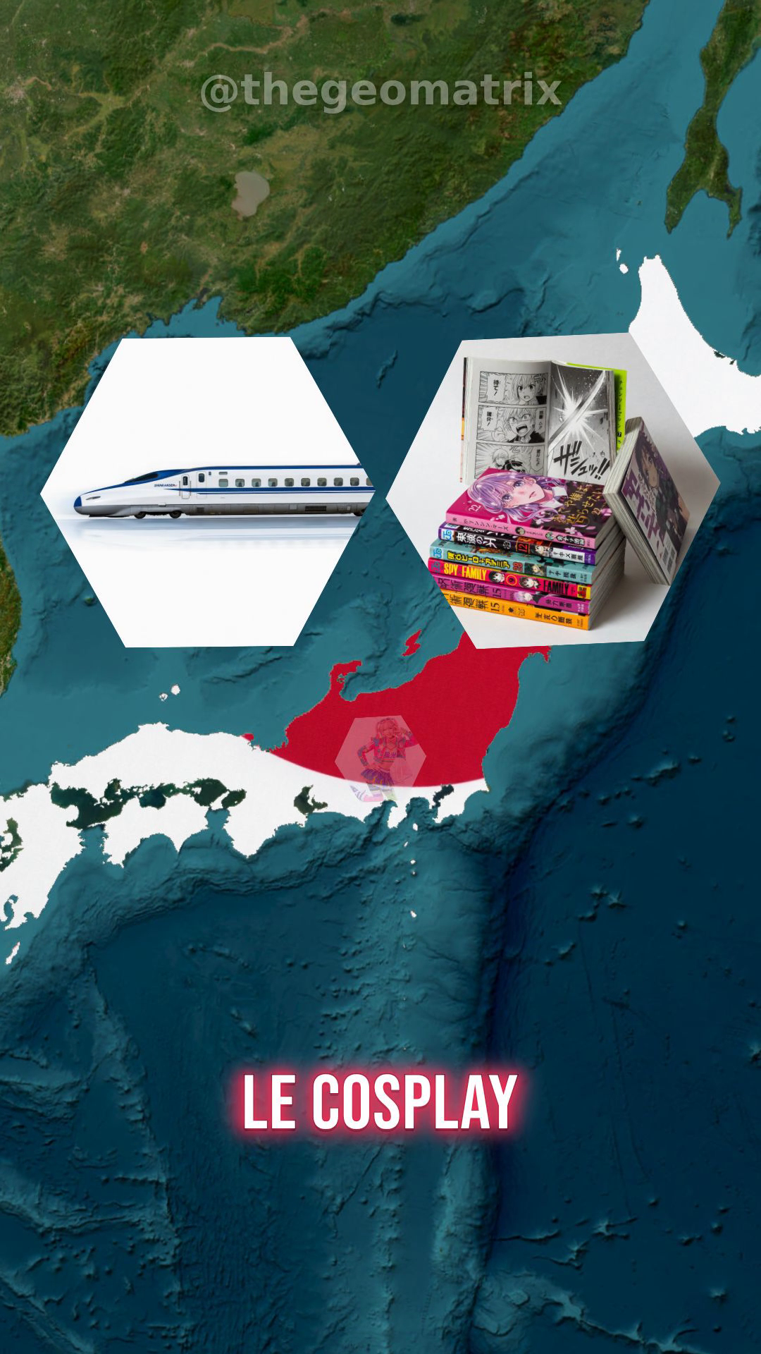 Geo map video frame with captions and pins